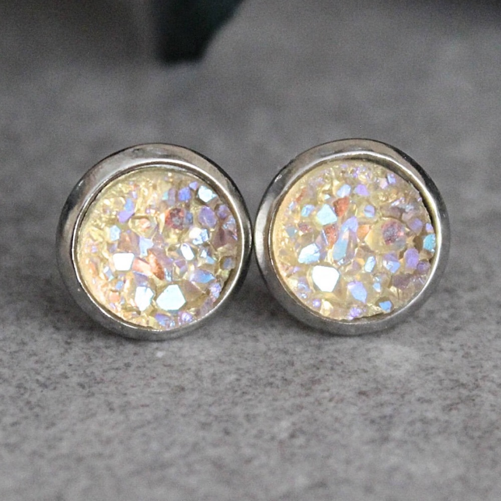 Champagne Earrings, Druzy Earrings, Stud Earrings